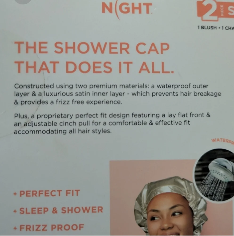 Night Satin Shower Cap Set - Blush and Champagne